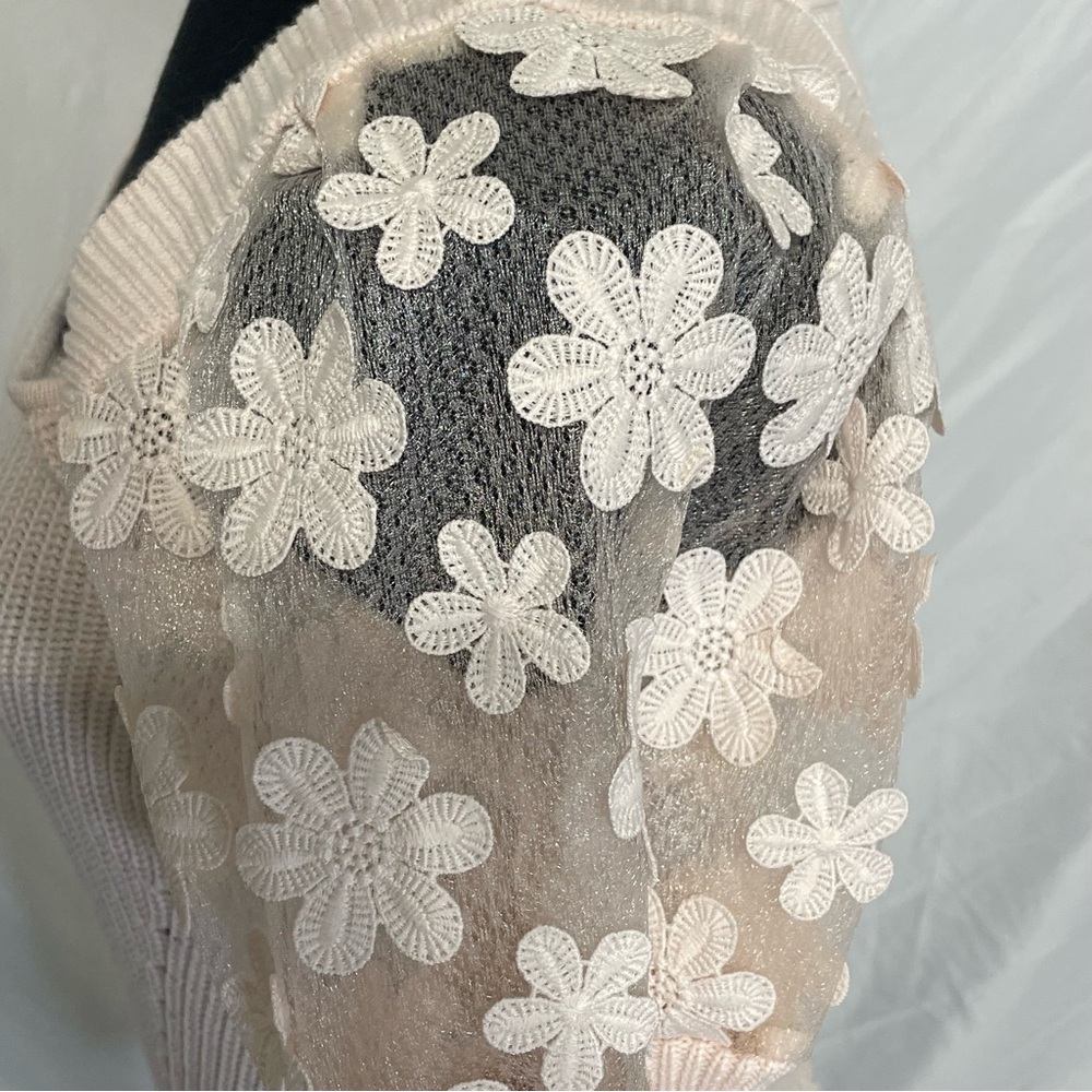Industry Republic tutu Pink Knit Top Size M. Sheer Floral Sleeves. New. MSRP $88 - Picture 4 of 12